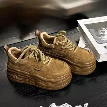 Туфли на толстой бархатной подошве с леопардовым принтом, женские, осень-зима 2024 года, ретро, матовая кожа, увеличивающая повседневные туфли из хлеба 35 леопардовый