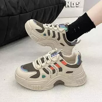 Туфли на толстой подошве для пап 2024 года, новые осенние, увеличивающие рост, универсальные, повседневные, спортивные, сетчатые, вулканизированные, женские туфли Zapatillas Deporte 35 белый
