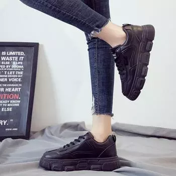 Туфли на толстой подошве для папы 2024 года, весна-осень, новые универсальные повседневные черные спортивные туфли для сноуборда, женские вулканизированные туфли Zapatos Mujer 35 чёрный