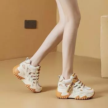 Туфли на толстой подошве для папы для женщин 2024 года, новые сетчатые ажурные универсальные дышащие вулканизированные туфли для спорта и отдыха Zapatos Mujer 35 чёрный