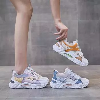 Туфли на толстой подошве для папы, женские, осенние, сетчатые, повседневные, универсальные, спортивные, белые туфли, женская обувь 35 хаки