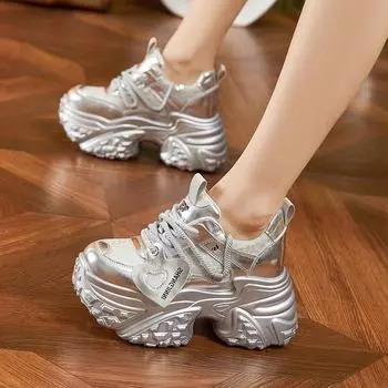 Туфли на толстой подошве для женщин 2024 года, новая мода, универсальная сетчатая спортивная повседневная обувь, внутри увеличивается женская обувь 37
