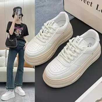 Туфли на толстой подошве для женщин, дышащие вставки, модный нишевый дизайн, туфли с высоким бортиком для студентов, универсальная повседневная обувь, спортивная обувь 35 белый