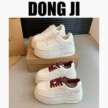 Туфли на толстой подошве из кожи женские 2024 года, осенне-зимние, новые универсальные туфли с увеличенным голенищем, детские белые туфли, повседневная спортивная обувь 35 бежевый