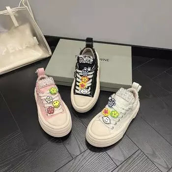 Туфли на толстой подошве из парусины с мультяшным декором в виде бисквитного торта, модные и универсальные, повседневные, удобные, дышащие, для занятий на доске 35