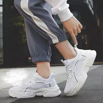 Туфли на толстой подошве Кожаные цветные туфли Кроссовки Женские 35 белый