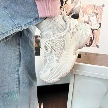 Туфли на толстой подошве Mesh Dad Shoes Женская обувь Летняя одежда Ins Модная повседневная обувь Новая универсальная дышащая спортивная обувь 35 чёрный