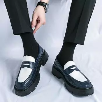 Туфли на толстой подошве, новые, из искусственной кожи, с круглым носком, с защитой от скольжения, удобные, универсальные, формальные, деловые, мужские туфли 38 черный белый