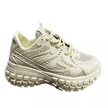 Туфли на толстой подошве, обувь для папы, новинка 2023, повседневная обувь, дышащая сетчатая подошва из пеноматериала, повседневная западная выставка в соответствии со спортивной обувью 36 бежевый