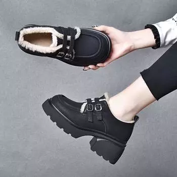 Туфли на толстой подошве Повседневная хлопковая обувь Лоферы 34 чёрный