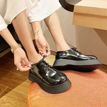 Туфли на толстой подошве с большим носком, маленькие кожаные туфли, женские туфли дерби на толстой подошве в британском стиле, увеличивающие нишу, одинарные туфли в стиле ретро с большим носком 34