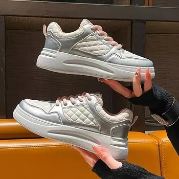 Туфли на толстой подошве с цветными блоками белого цвета для женщин, осенние низкие повседневные туфли для сноубординга 35 чёрный