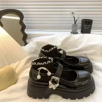 Туфли на толстой подошве с круглым носком, из маленькой кожи, женские, весенние, новые, с пряжкой-бабочкой, одинарные туфли, для студентов, под юбку 35