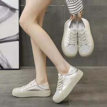 Туфли на толстой подошве с круглым носком и двойной звездой, повседневная и универсальная белая обувь для женщин 35 розовый