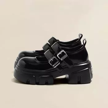 Туфли на толстой подошве с пряжкой на ремне, небольшие кожаные туфли, женские туфли в стиле ретро, черные туфли Мэри Джейн, прилив 35