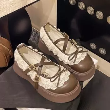 Туфли на толстой подошве с ретро-бантом из кожи для женщин, летние новые нежные туфли Мэри Джейн для женщин 35