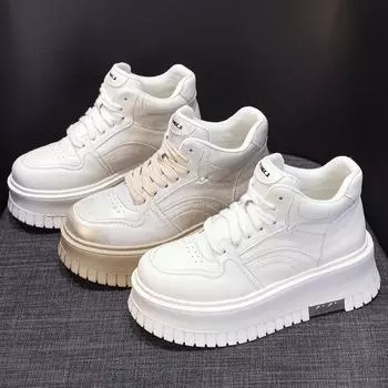 Туфли на толстой подошве с высоким берцем, белые туфли, женская обувь, повседневная обувь из кожи 35 белый