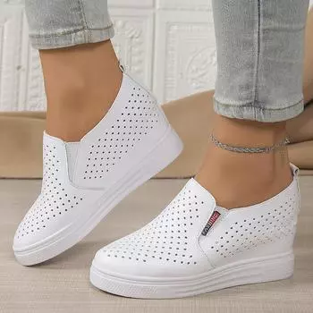 Туфли на толстой подошве со скрытым танкеткой для женщин, однотонные дышащие повседневные кроссовки, женские удобные белые кроссовки на платформе 35 чёрный