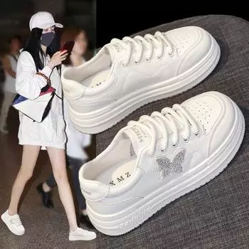 Туфли на толстой подошве, увеличивающие рост, кожаные белые туфли, дышащие летние женские туфли, весна и осень, новые универсальные повседневные кроссовки 35