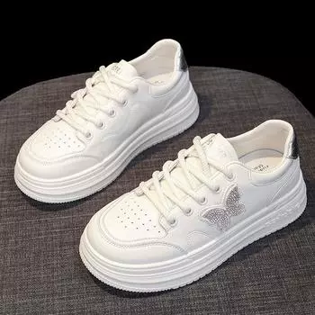 Туфли на толстой подошве, увеличивающие рост, кожаные белые туфли, дышащая летняя женская обувь, весенне-осенняя новая универсальная повседневная спортивная обувь 35
