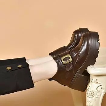 Туфли на толстой подошве Высокие туфли Хлопковые туфли Кожаные туфли 34 чёрный