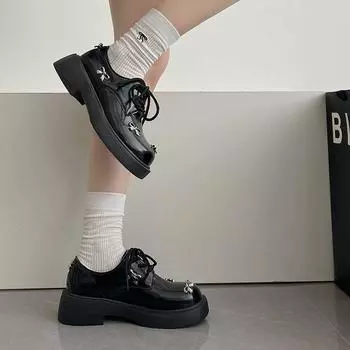 Туфли на толстой подошве в британском стиле, женские, весна-осень, туфли-лодочки с глубоким вырезом, туфли на высоком каблуке «Мэри Джейн» 35 чёрный