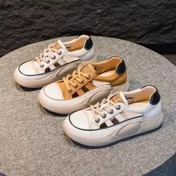 Туфли на толстой подошве в стиле ретро, женские кожаные туфли, повседневные сандалии 35 жёлтый