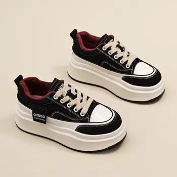 Туфли на толстой подошве женские 2024 осень и зима новые повседневные туфли с леопардовым принтом модные бархатные одинарные туфли женские туфли кексы женские 35 чёрный