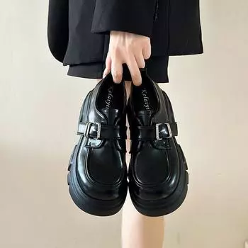 Туфли на толстой подошве, женские летние мокасины в британском стиле, женские туфли Мэри Джейн, универсальные черные туфли-одиночки 35 чёрный