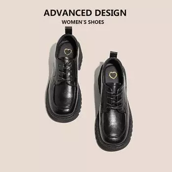 Туфли на толстой подошве, женские маленькие кожаные туфли на шнуровке, туфли в стиле ретро, обувь JK 35 чёрный