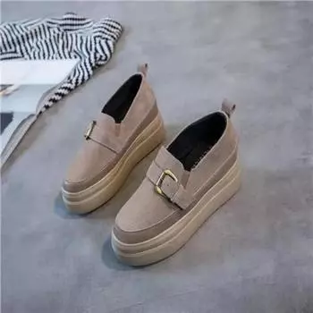 Туфли на толстой подошве женские весенние новые из натуральной кожи универсальные черные повседневные высокие женские туфли на платформе кроссовки высокие (5-8 см 33 верблюд