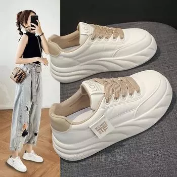 Туфли на толстой подошве женские весна и осень новинка модные мягкие подошвы кожаная поверхность универсальные повседневные студенческие белые туфли 35 хаки