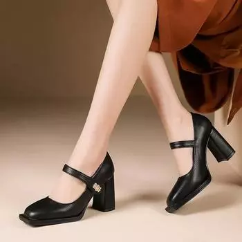 Туфли на толстом каблуке в стиле ретро с квадратным носком Jane для модных весенних женщин с мелким носком 34