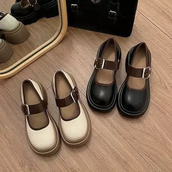 Туфли на толстом каблуке в стиле ретро, женские, весенние и летние, туфли Мэри Джейн в английском стиле 35 чёрный