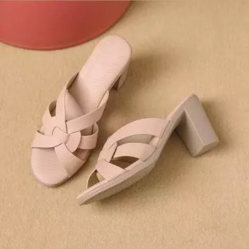 Туфли на толстом каблуке, женская летняя уличная мода, полутапочки на высоком каблуке, женские босоножки, босоножки на высоком каблуке Pantuflas De Mujer 36 чёрный