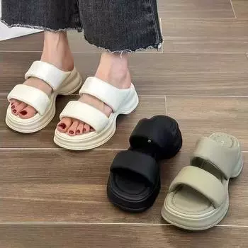 Туфли на толстом каблуке, женская обувь на высоком каблуке, новые летние сандалии 2024 года, сексуальные шлепанцы, мюли с открытой пяткой, туфли-лодочки, повседневная женская обувь, шлепанцы 35 чёрный