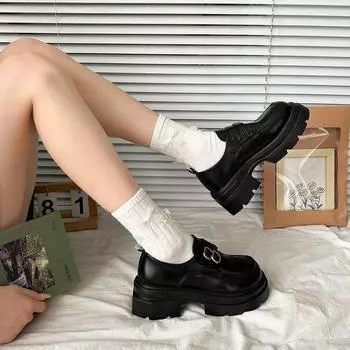 Туфли на толстом каблуке, женские, осенние, черные, повседневные, Wild, на одну ногу, стремена, Le Fu Shoes 35 чёрный