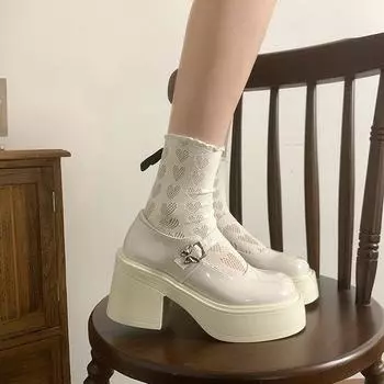 Туфли на толстом каблуке женские весенне-летние толстые туфли-лодочки Мэри Джейн с увеличенной высотой голени в стиле ретро модные и удобные 35 чёрный