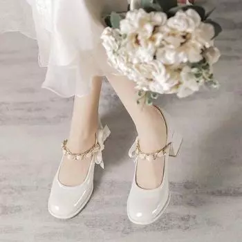 Туфли на толстом каблуке, женские, весна 2024, новые женские туфли Мэри Джейн из лакированной кожи, универсальные туфли на каблуке с неглубоким носком 34 чёрный