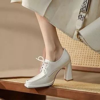 Туфли на толстом высоком каблуке, осенние, новые туфли-лодочки с квадратным носком, вечернее платье, элегантная обувь ручной работы 35