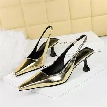 Туфли на тонком каблуке в стиле ретро для женщин, летние туфли с неглубоким носом и квадратным носком, с открытым ремешком сзади, модная удобная обувь 34