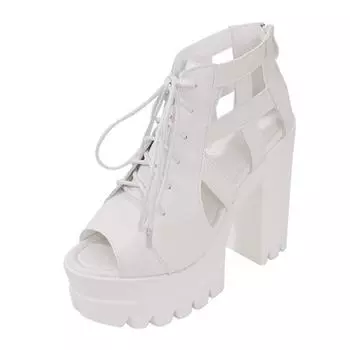 Туфли на высоком каблуке 13 см Новые босоножки Женские туфли на высоком каблуке Толстый каблук Водонепроницаемая платформа Модные женские туфли 35 чёрный