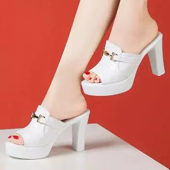 Туфли на высоком каблуке 7,5 см, четыре сезона, новые, толстые, с толстой подошвой, толстый каблук, цельные, удобные, с большим высоким каблуком, женские тапочки 40 белый