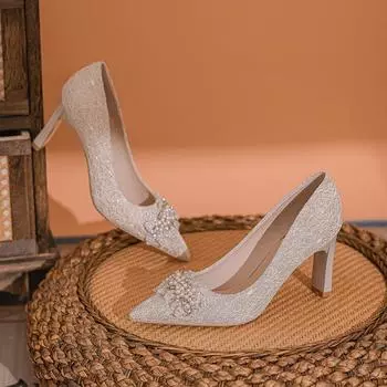 Туфли на высоком каблуке 7,5 см, новый стиль, не утомляющие ноги, ощущение высокого качества, свадебные туфли Xiuhe, свадебные туфли, туфли с кристаллами 39