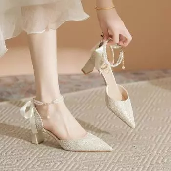 Туфли на высоком каблуке Design Sense на высоком каблуке 6 см. Женские туфли в стиле знаменитостей. Новые туфли на одинарном толстом каблуке. Женские полые сандалии не утомляют ноги. 34