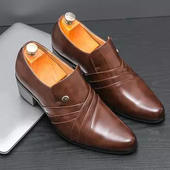 Туфли на высоком каблуке для мужчин из искусственной кожи с острым носком для свадебного банкета, формальная модная обувь для парикмахеров 37 чёрный