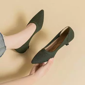 Туфли на высоком каблуке для женщин 2025 года, летняя сетчатая дышащая трикотажная нескользящая резиновая рабочая обувь, модная мягкая и легкая заостренная обувь 34 абрикосовый света