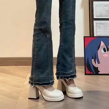 Туфли на высоком каблуке для женщин, модные туфли на толстом каблуке с жемчужной пряжкой на щиколотке, туфли для свадебной вечеринки из лакированной кожи на платформе, туфли Мэри Джейн для женщин 35