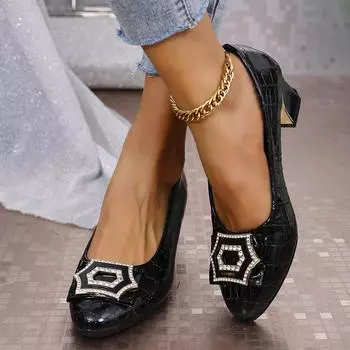 Туфли на высоком каблуке French Light Mouth с острым носком и стразами, женские туфли с одной педалью, модная обувь 35 чёрный