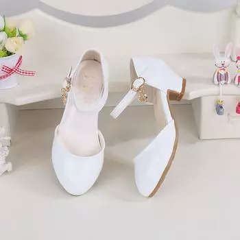 Туфли на высоком каблуке из мягкой кожи для девочек для выступления в День защиты детей Size 29: 18.5cm белый